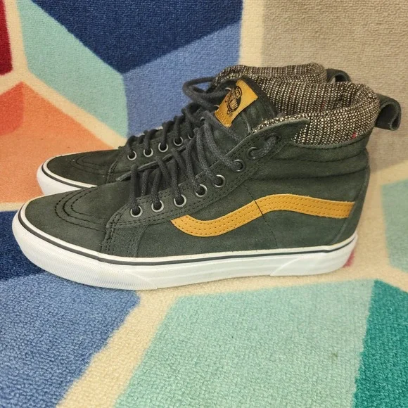 Vans Sk8-Hi MTE Forest Green Suede Mustard Yellow Stripe High Top Sneakers Men 8 - Picture 2 of 8